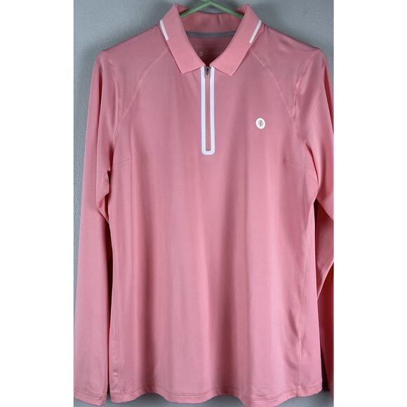 Coolibar Quarter Zip Sun Protection 50+ Sz M Base Layer Pink Wicking wht trim - Picture 1 of 11